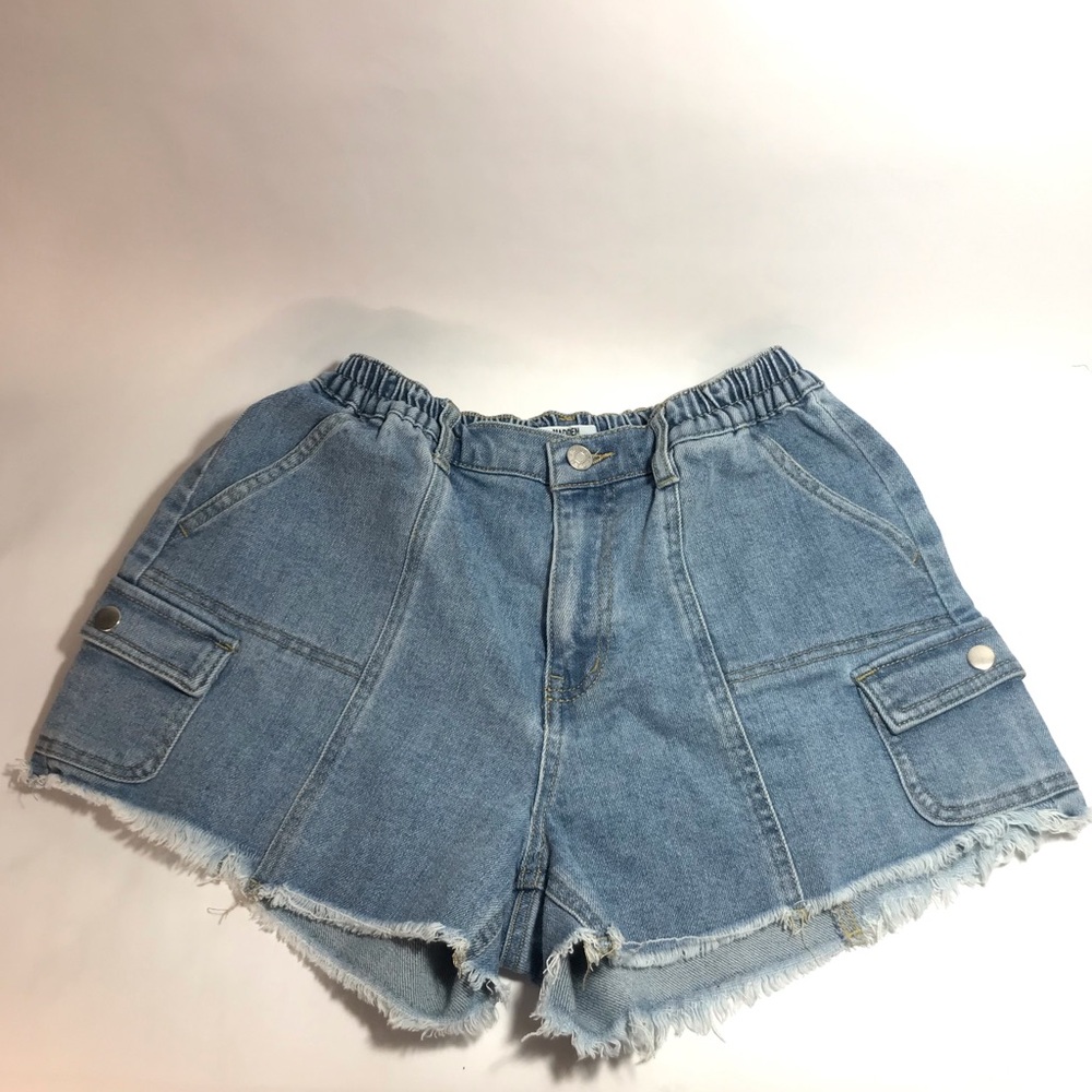 Madden NYC Denim Blue Cut-Off Elastic Waist Cargo Short Shorts Size S